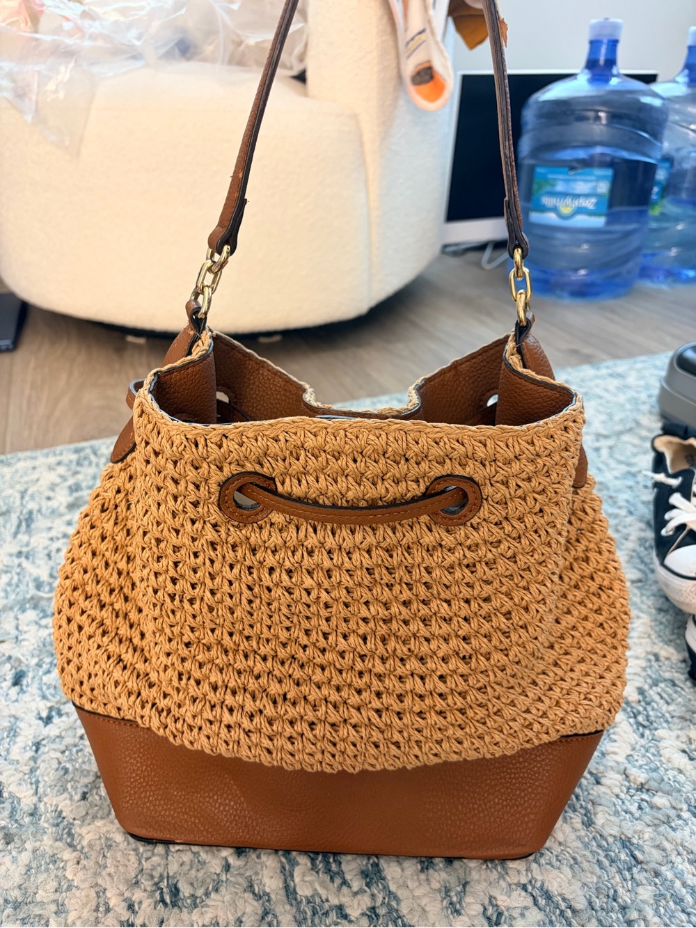 Lauren Ralph Lauren Straw Debby Drawstring Bag in Tan - Picture 6 of 11